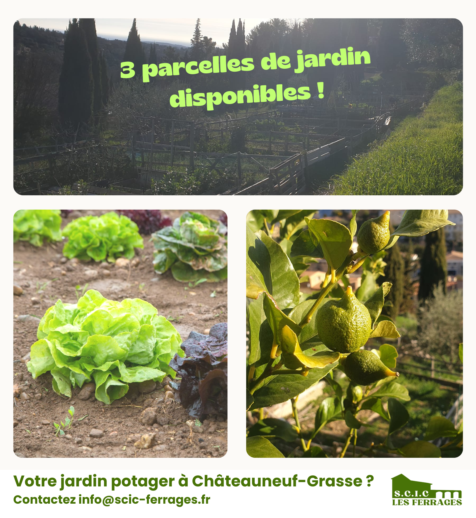3 parcelles de jardin disponibles